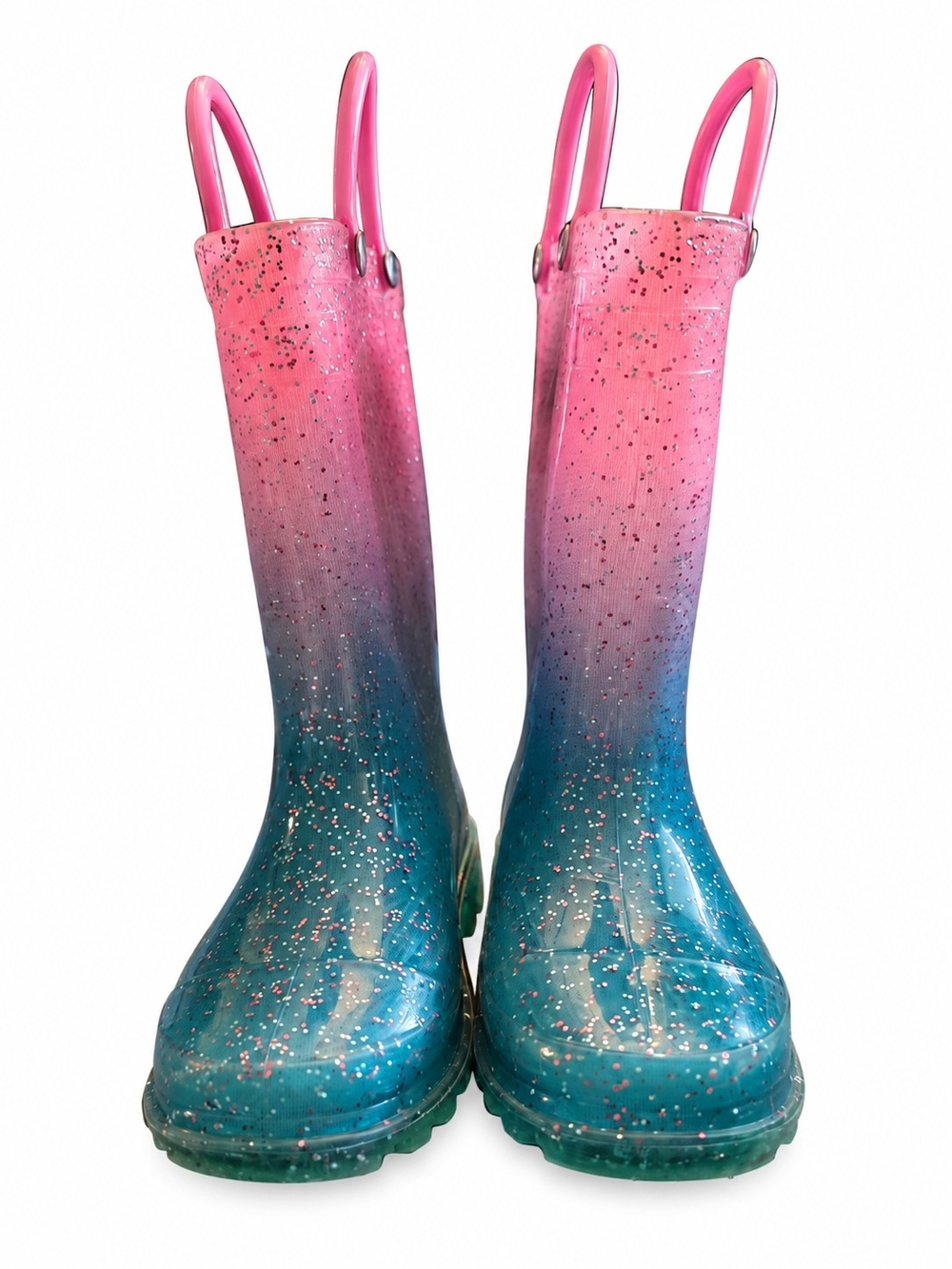 Western Chief Girls Glitter Ombre Rain Boots Pink Blue Size 7/8